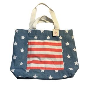 NEW Cat & Jack Tote Blue Denim White Star Red White Striped Pocket Lightweight